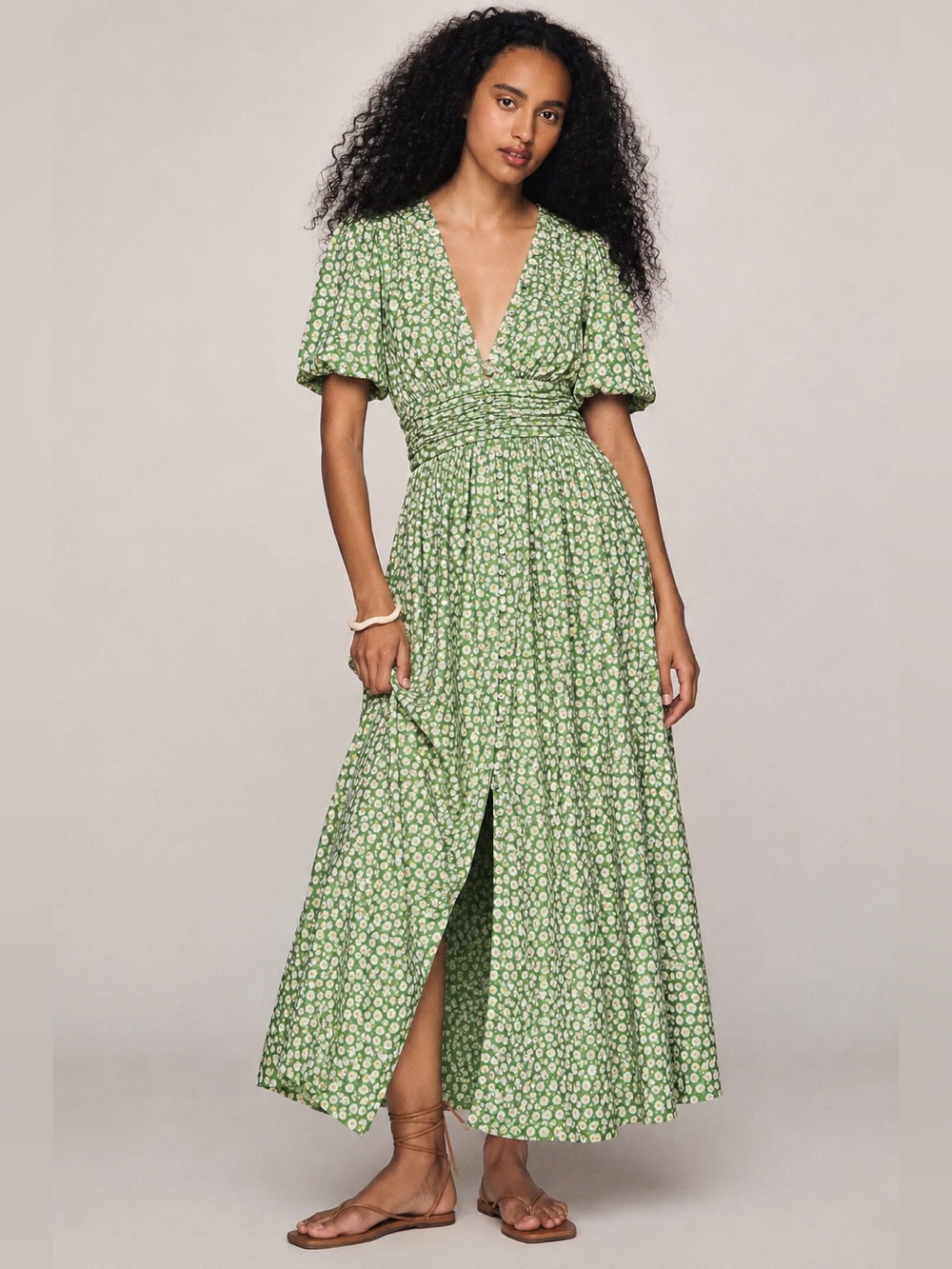 Anthropologie Katerina Green Floral Button Front Maxi Dress Size 10
